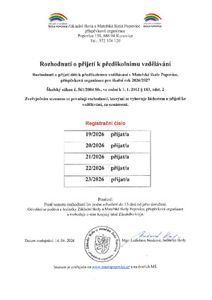 Rozhodnutí o přijetí k předškolnímu vzdělávání