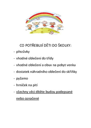 Co potřebují děti do MŠ
