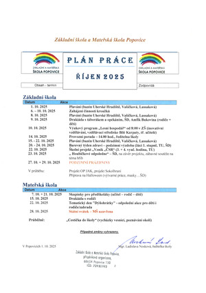 Měsíční plán - říjen 2025