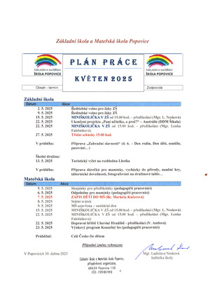 Měsíční plán - květen 2025