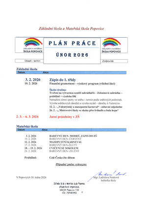 Měsíční plán - únor 2026