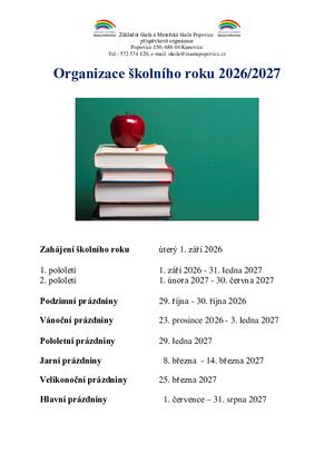 Organizace školního roku 2026 - 2027