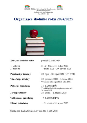Organizace školního roku 2024/25
