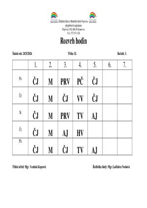 Rozvrh hodin - 3. ročník