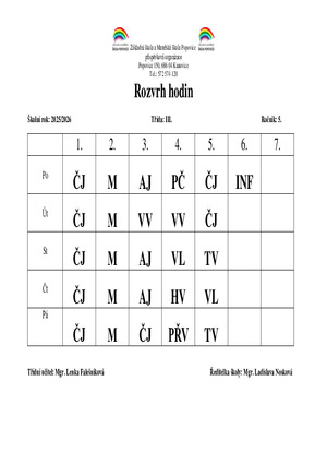 Rozvrh hodin - 5. ročník