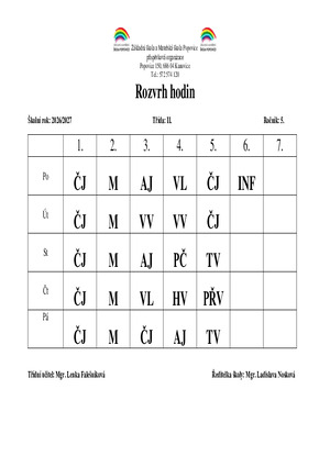 Rozvrh hodin - 5. ročník
