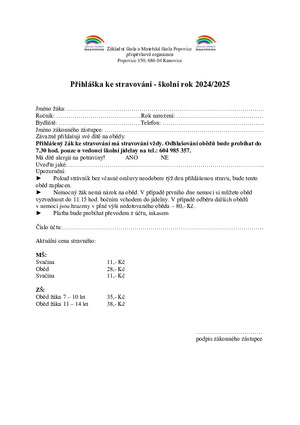 Přihláška ke stravování