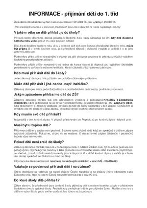 Nejčastější dotazy - informace k zápisu do 1. ročníku